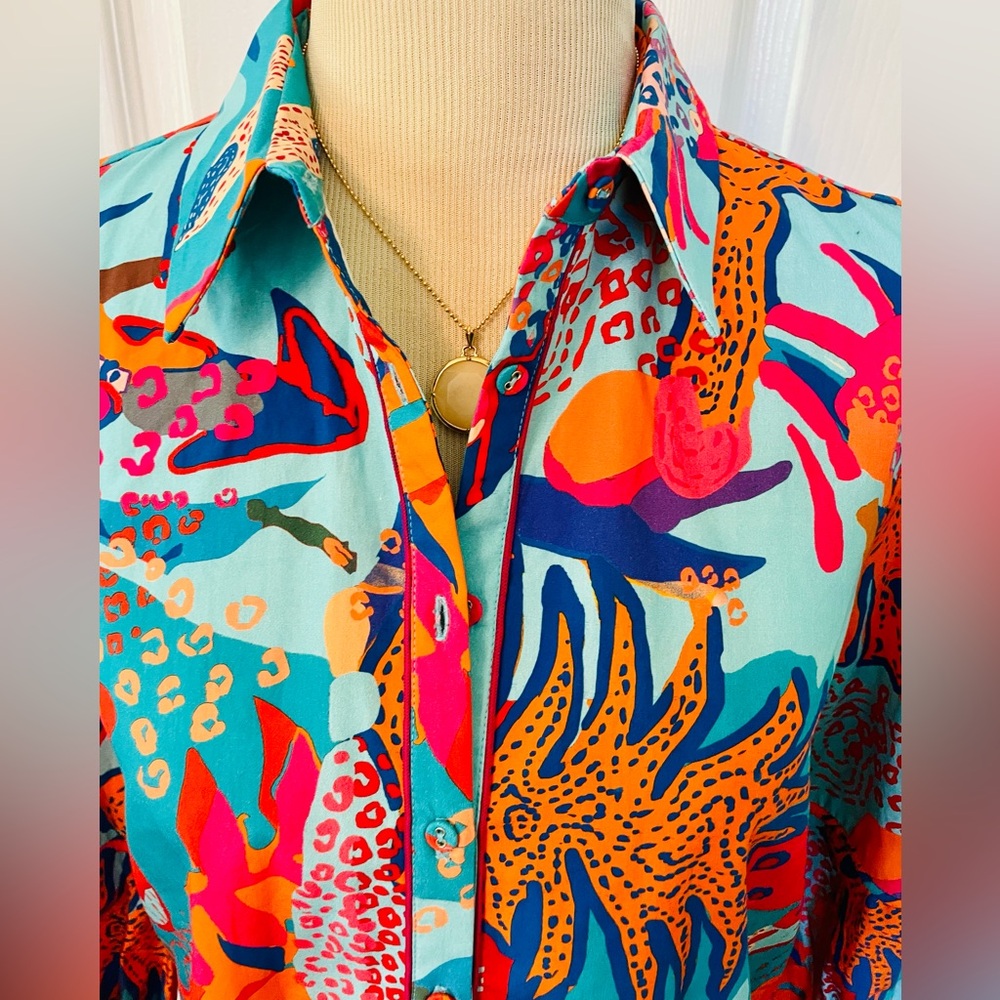NWT CELINA MOON/ Sharona Puff Sleeve Shirt sea life , small
